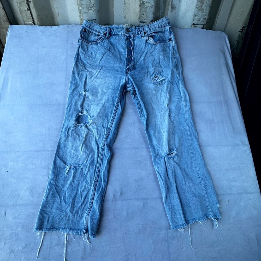 Free People We The Free Cropped Jeans Womens 30 Blue Denim Raw Hem Distressed